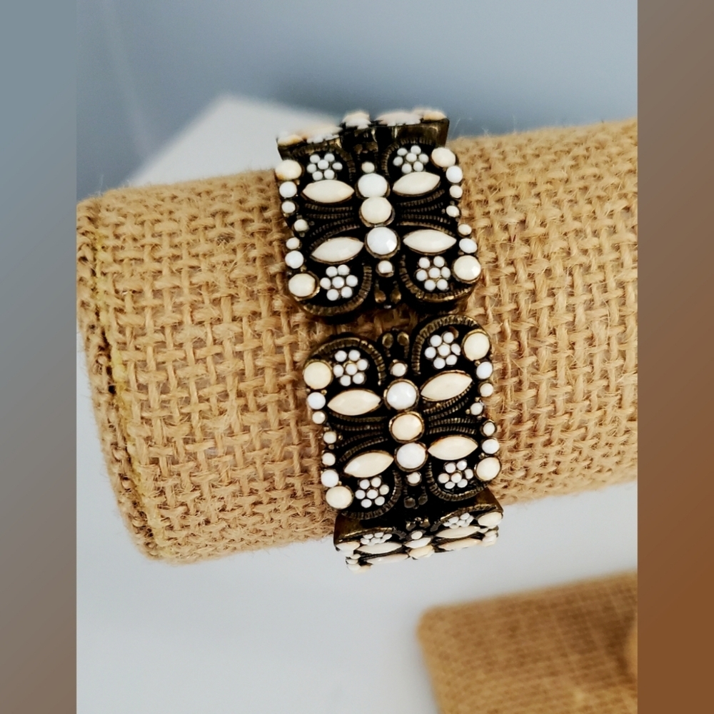 Mosaic Beaded Stretch Bracelet Neutral Colors